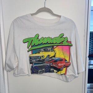 J. Galt Thunder Graphic Oversized Crop T-Shirt - White | OS